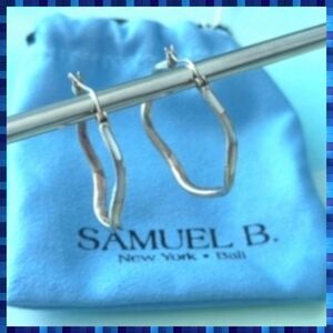 Samuel B. Sterling WAVY silver and mother of pearl inlay, 1.5 in. hoop earrings.